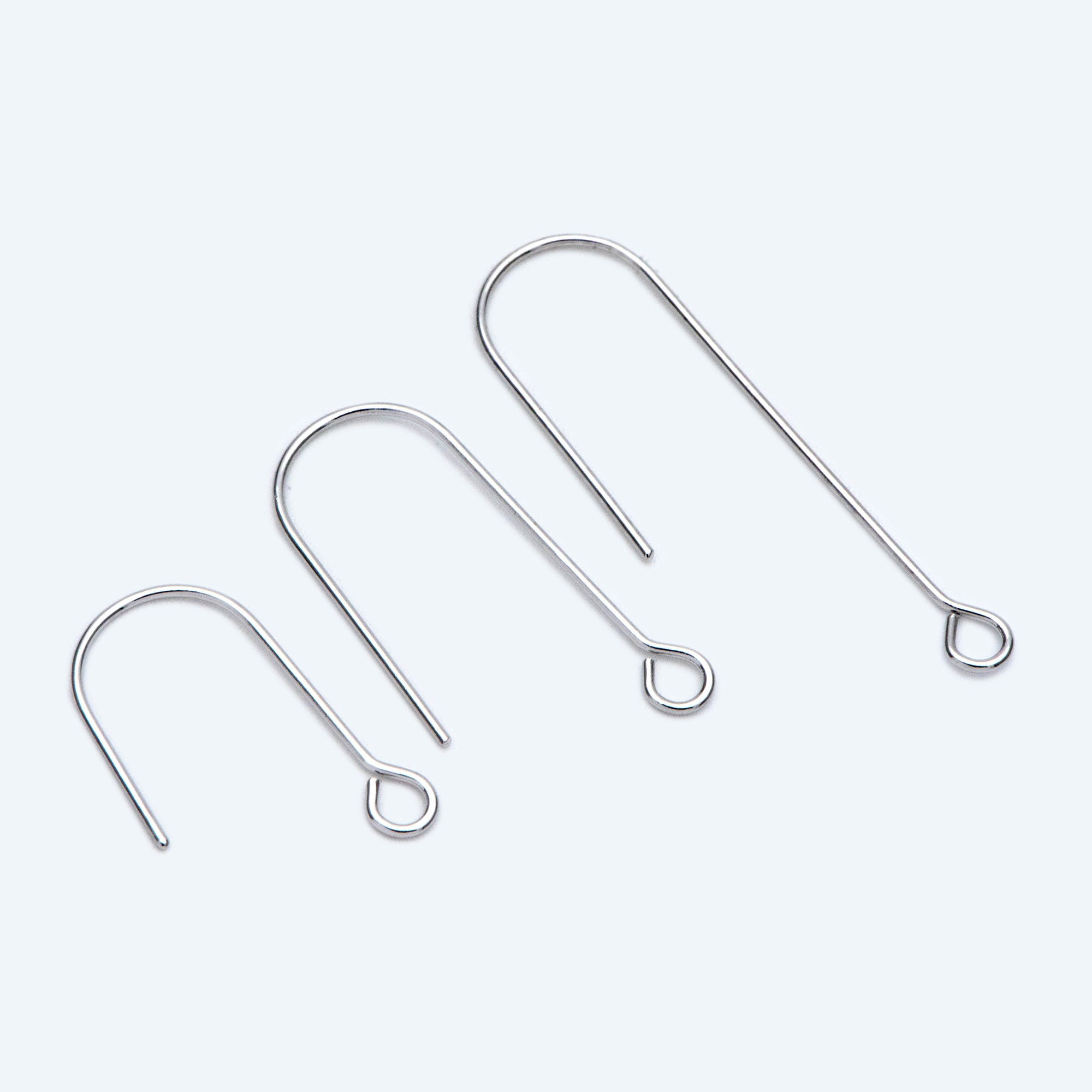 20pcs Gold/ Silver tone Ear Hooks 20/ 26/ 36mm, Gold/ Rhodium plated Brass Simple Earwires, DIY Earring Components Wholesale (GB-1253)